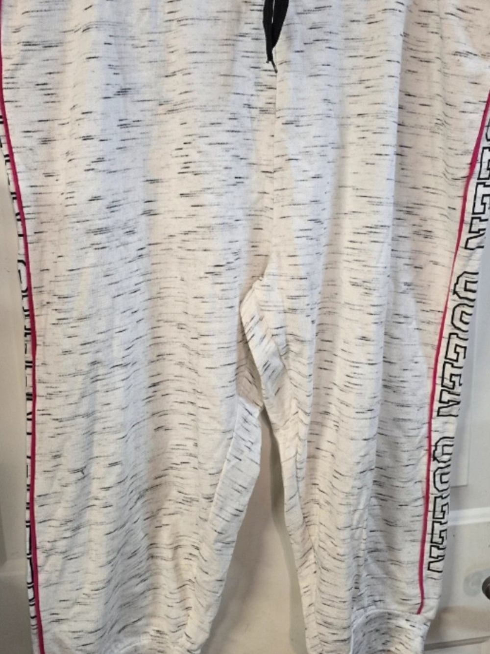 Bobbie Brooks White Heather Joggers with Pink Side Stripe